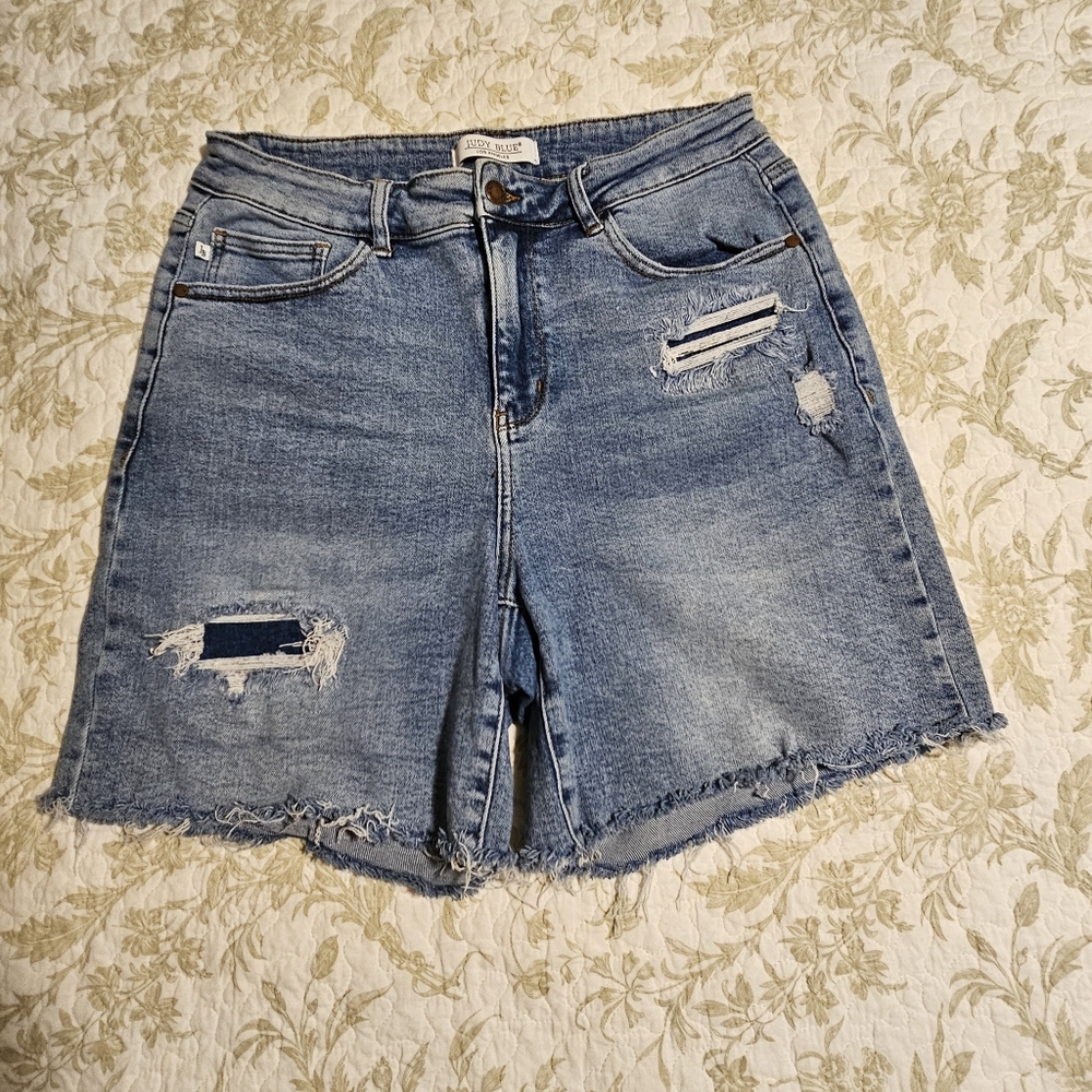 Judy Blue Distressed Jean Shorts - Classic Blue